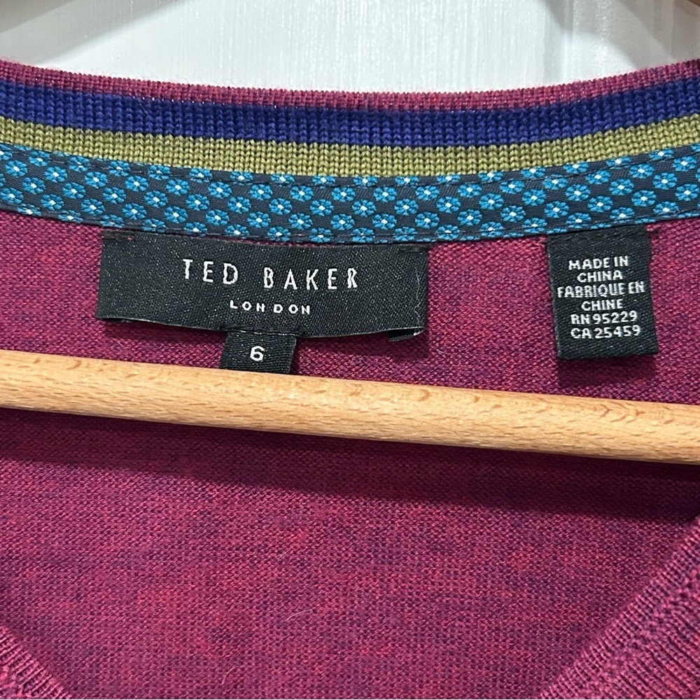Ted Baker Sweater Womens Purple 100% Merino Wool Pullover Luxury Preppy Sz 6 - Picture 3 of 10